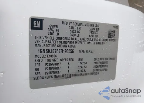 2014 Chevrolet Suburban 1500 Lt z USA, uszkodzony, nr VIN 1GNSKJE76ER190556